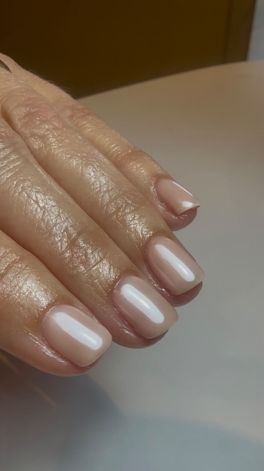 Glossy neutral natural nails by Polished Harrogate